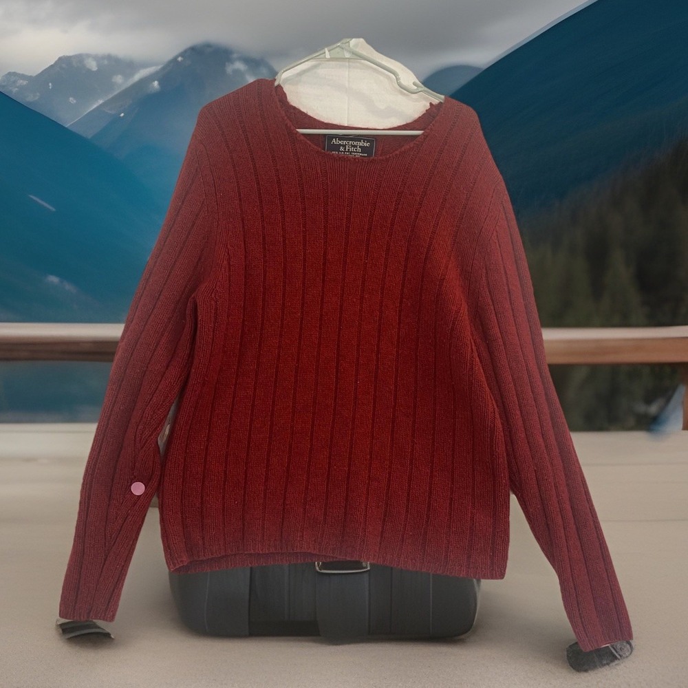 Abercrombie & Fitch Sweater Mens XL Red Lambswool Knit Crewneck Pullover READ